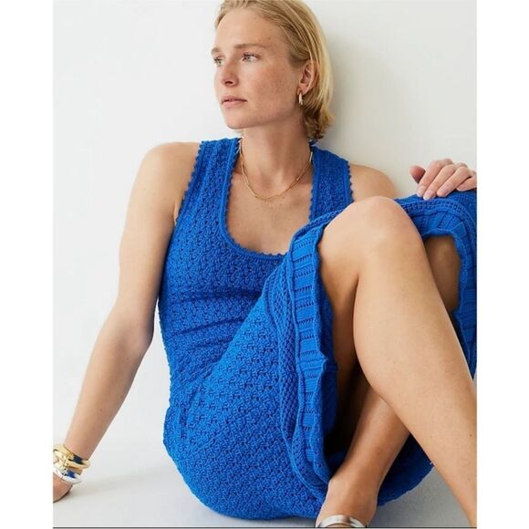 NWT J Crew Limited-edition crochet maxi sweater-dress in blue - Picture 1 of 9